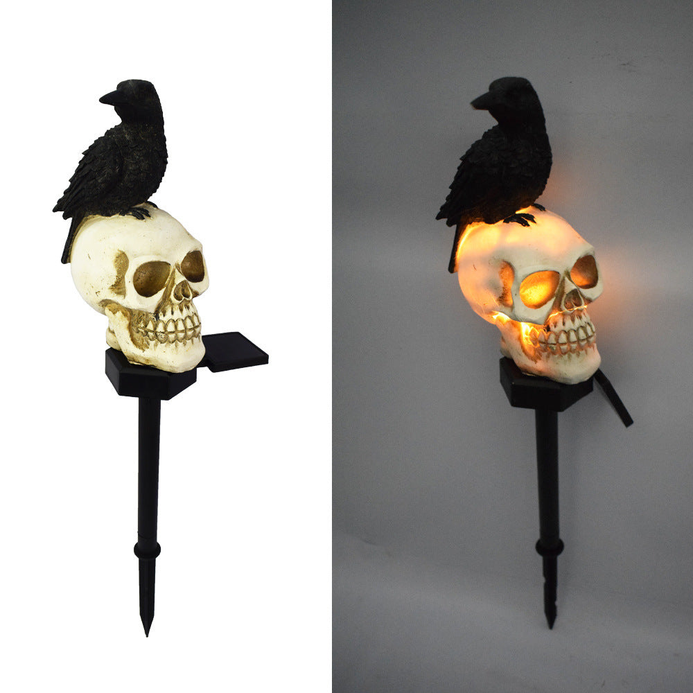 Solar Resin Halloween Crow Skull Outdoor Light