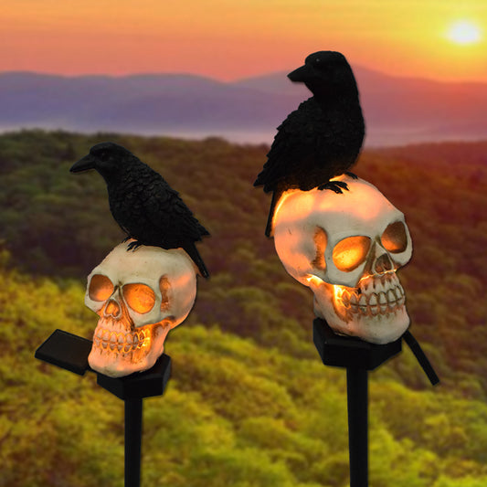 Solar Resin Halloween Crow Skull Outdoor Light